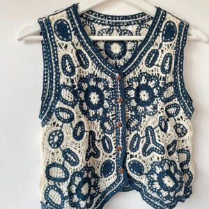 Navy and white knit top